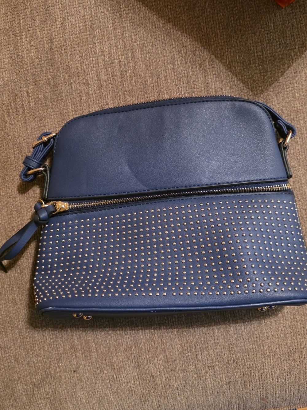 Gold-Studded Navy Crossbody Bag – Women’s Shoulder Purse